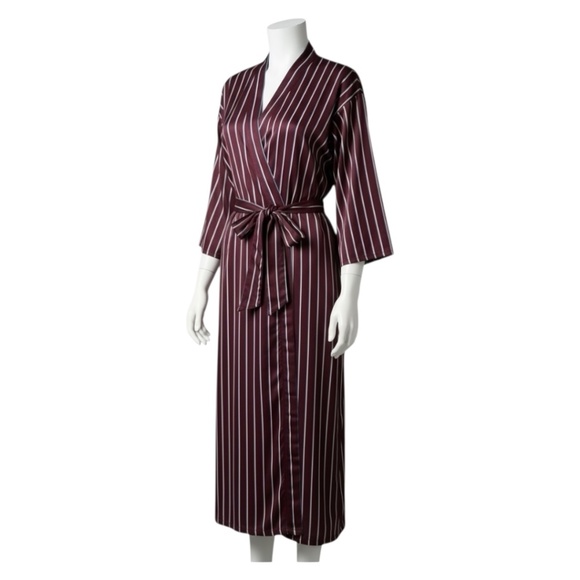 Sunday Forever Original Henry Robe Burgundy Stripe with Belt and Pockets - Picture 1 of 9